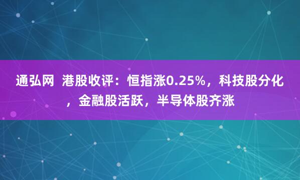 通弘网  港股收评：恒指涨0.25%，科技股分化，金融股活跃，半导体股齐涨