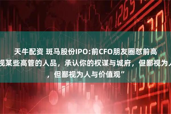 天牛配资 斑马股份IPO:前CFO朋友圈怼前高管“非常鄙视某些高管的人品，承认你的权谋与城府，但鄙视为人与价值观”